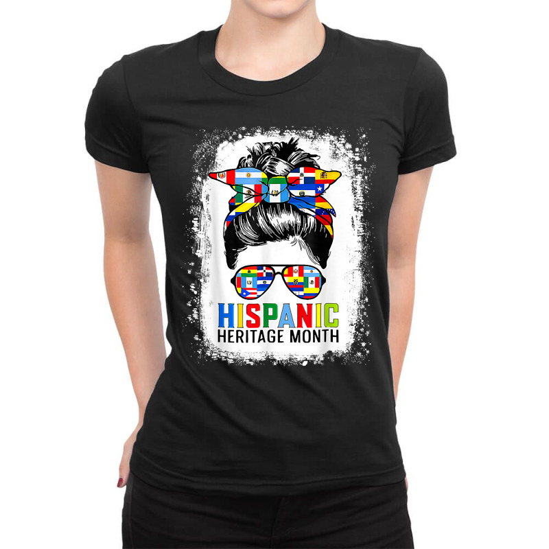 National Hispanic Heritage Month Messy Bun Countries Flags Ladies Fitted T-Shirt by mckeebeckett3l9yxd | Artistshot