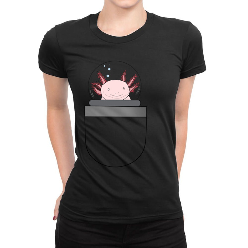 Pocket Axolotl - Albino Ladies Fitted T-Shirt by Min08 | Artistshot