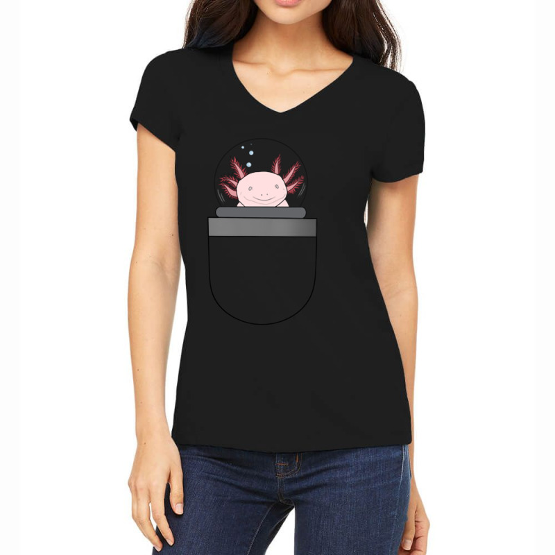 Pocket Axolotl - Albino Women's V-Neck T-Shirt by Min08 | Artistshot