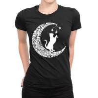 Moon Cat Playful Funny Cat Mandala Crescent Moon Witch Ladies Fitted T-shirt | Artistshot