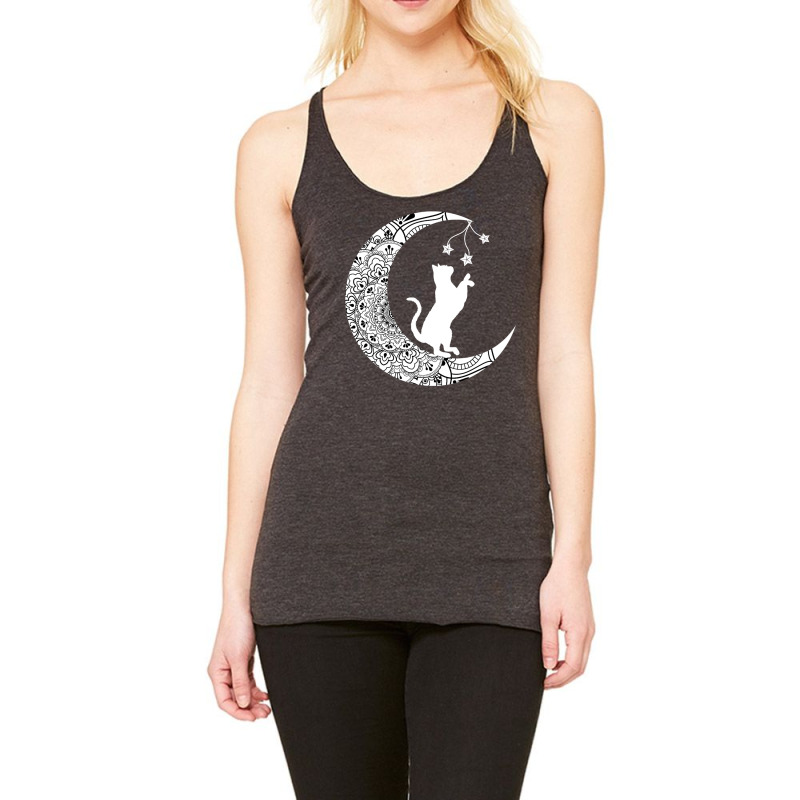 Moon Cat Playful Funny Cat Mandala Crescent Moon Witch Racerback Tank by BarbaraArtist | Artistshot