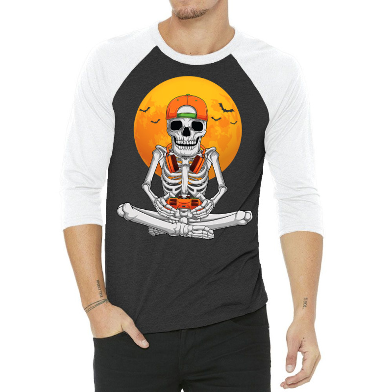 Halloween Skeleton Gamer Video Gaming Boys Men Kids Teens 3/4 Sleeve Shirt | Artistshot