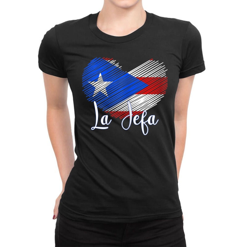 Womens Boricua Jefa Puerto Rico Heart Flag Boricua Mom Mothers Day Ladies Fitted T-Shirt by rastyrocl | Artistshot