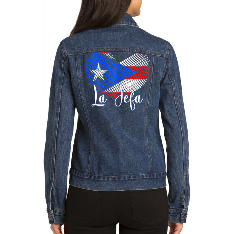 Womens Boricua Jefa Puerto Rico Heart Flag Boricua Mom Mothers Day Ladies Denim Jacket by rastyrocl | Artistshot