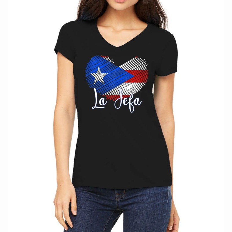 Womens Boricua Jefa Puerto Rico Heart Flag Boricua Mom Mothers Day Women's V-Neck T-Shirt by rastyrocl | Artistshot