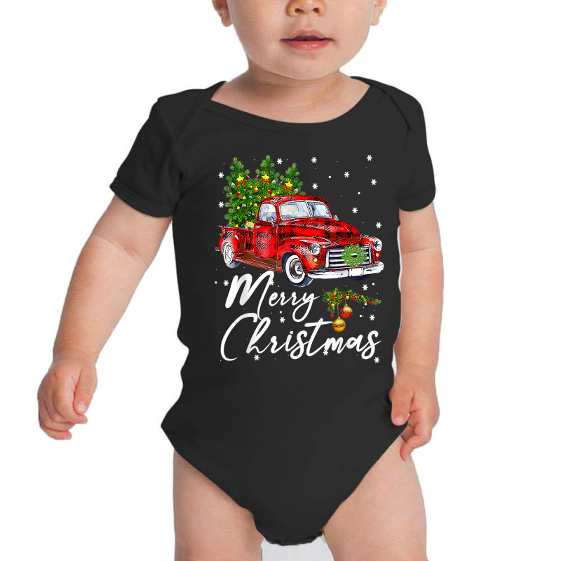 Merry Christmas Vintage Wagon Red Truck Pajama Family Party T Shirt Baby Bodysuit by lavenakf44f | Artistshot