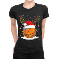 Christmas Basketball Reindeer Funny Santa Hat Xmas Kids Ladies Fitted T-shirt | Artistshot