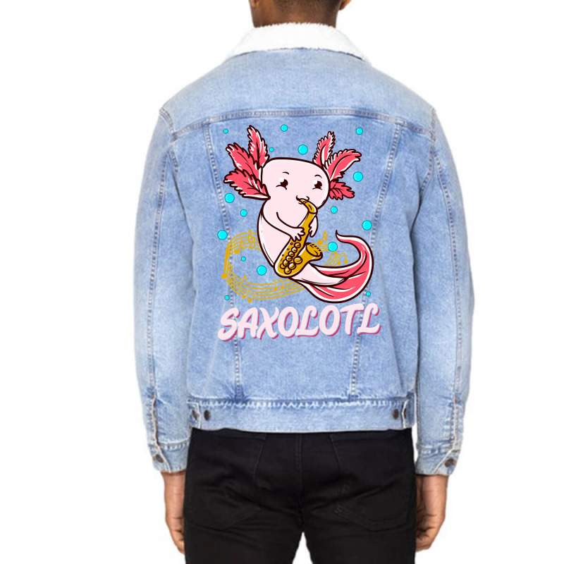 Saxolotl Sax Playing Axolotl Pun Walking Fish-ntnmd Unisex Sherpa-lined Denim Jacket | Artistshot