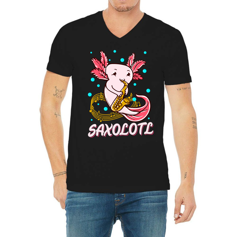 Saxolotl Sax Playing Axolotl Pun Walking Fish-ntnmd V-neck Tee | Artistshot