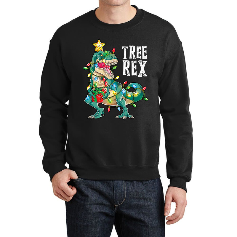 Christmas Dinosaur Tree Rex Pajamas Men Boys Xmas Lights Crewneck Sweatshirt by Aliceartist | Artistshot