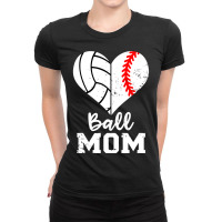 Ball Mom Heart Funny Baseball Volleyball Mom Ladies Fitted T-shirt | Artistshot