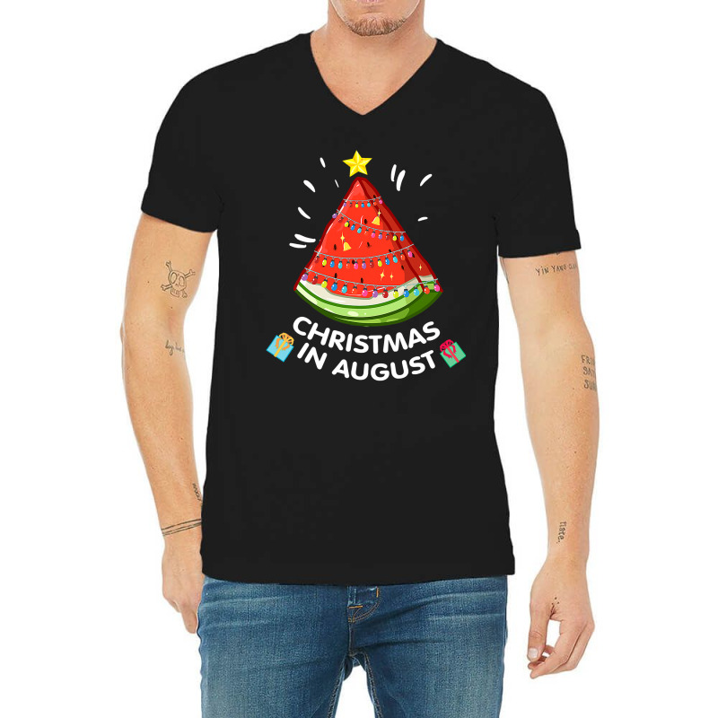 Christmas In August Watermelon Santa Summer Tree V-Neck Tee by ElizabethAtist | Artistshot