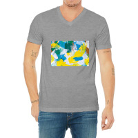 Yellow Paint Textured V-neck Tee | Artistshot