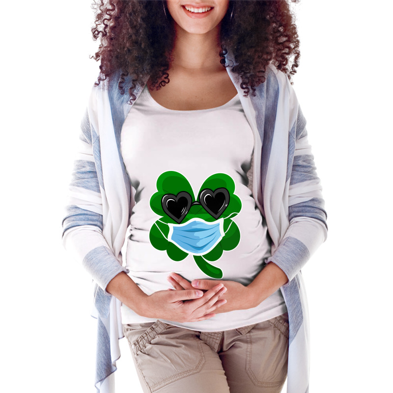 Clover Irish Shamrock In A Mask For St Patricks   Pattys Day Maternity Scoop Neck T-shirt by ElizabethAtist | Artistshot