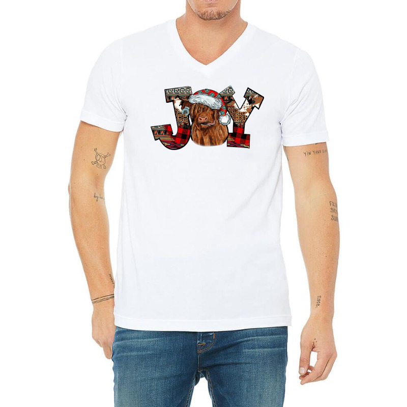 Highland Cow Christmas Joy Be Merry And Bright Western Cow Pullover Ho V-neck Tee | Artistshot