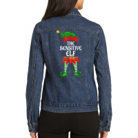 Sensitive Elf Family Matching Group Christmas Party T Shirt Ladies Denim Jacket | Artistshot