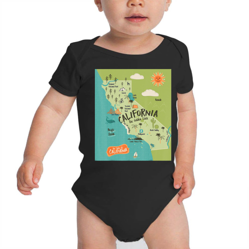 California Map Golden State Hippie Birthday Kids Trip Baby Bodysuit | Artistshot