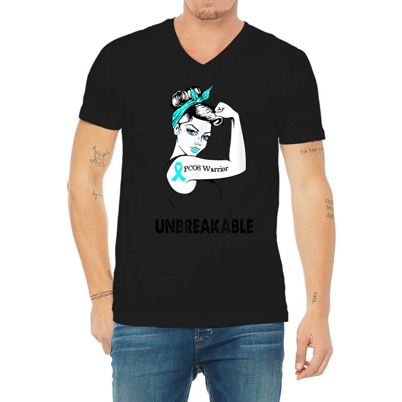 Pcos Warrior Unbreakable Gift Pcos Awareness V-neck Tee | Artistshot