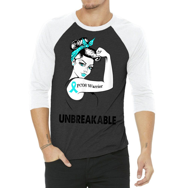 Pcos Warrior Unbreakable Gift Pcos Awareness 3/4 Sleeve Shirt | Artistshot