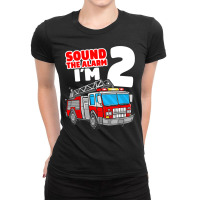 Kids Fire Truck 2 Year Old Firefighter 2nd Birthday Boy Toddler Ladies Fitted T-shirt | Artistshot