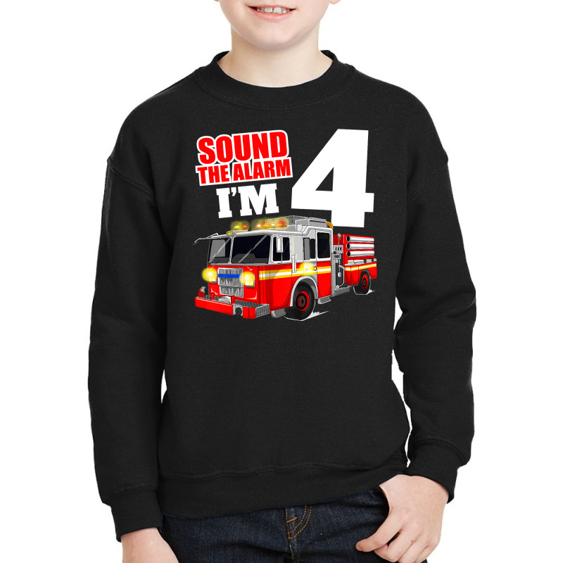 Kids Fire Truck 4th Birthday Boy Firefighter 4 Year Old Youth Sweatshirt by AlejandroArtist | Artistshot