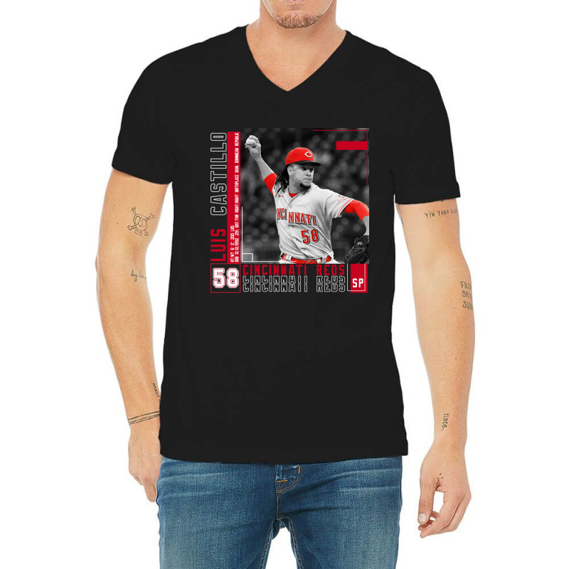 Luis Castillo Baseball Edit Tapestries Reds V-neck Tee | Artistshot