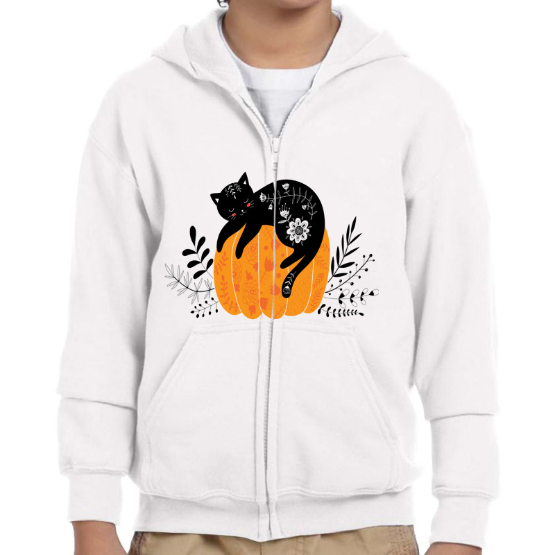 Cute Hand Drawn Halloween Black Cat Classic Youth Zipper Hoodie | Artistshot