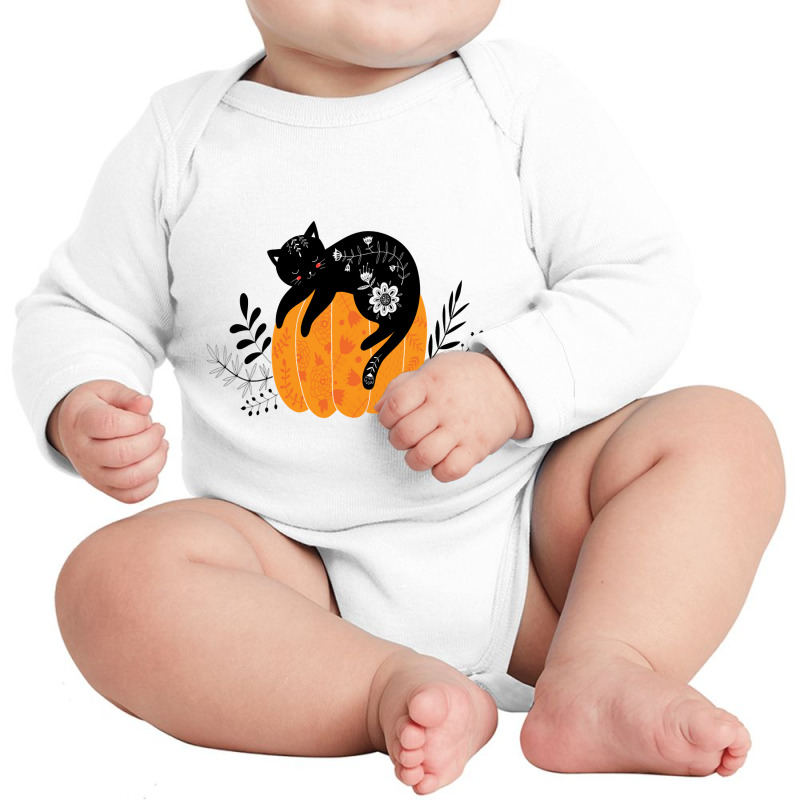 Cute Hand Drawn Halloween Black Cat Classic Long Sleeve Baby Bodysuit | Artistshot