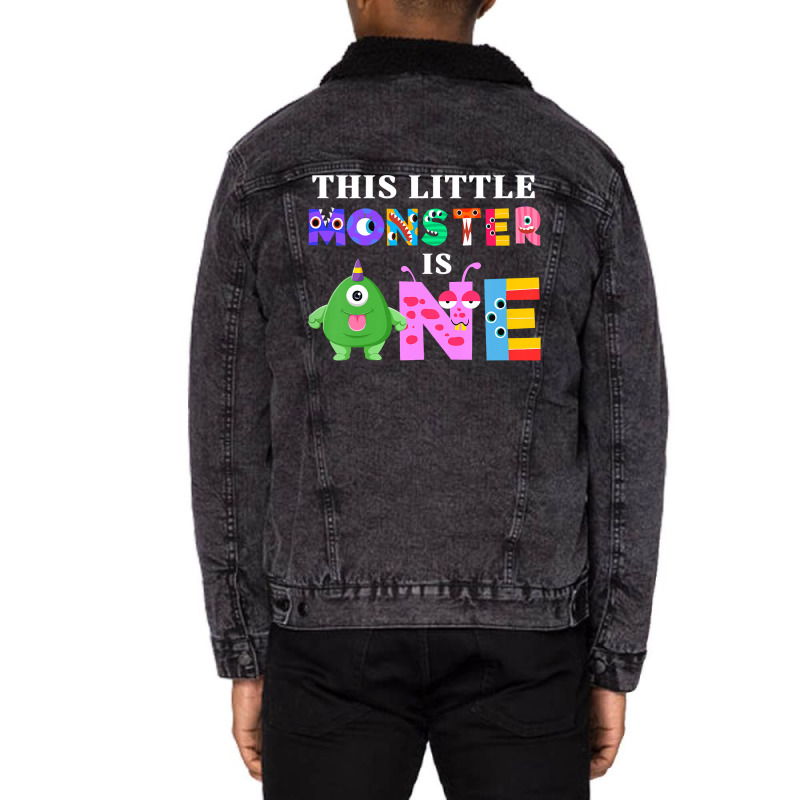 Kids This Little Monster Is One 1st Birthday Party Family Monster Unisex Sherpa-lined Denim Jacket | Artistshot