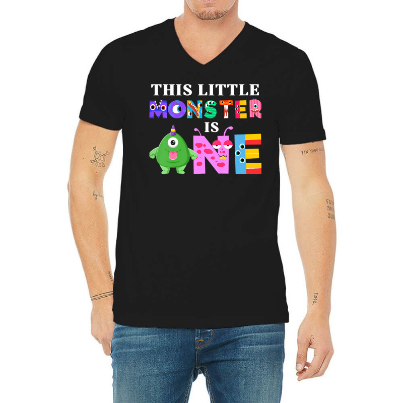 Kids This Little Monster Is One 1st Birthday Party Family Monster V-neck Tee | Artistshot