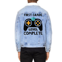 Funny First Grade Level Complete 2022 Last Day End Of School Unisex Sherpa-lined Denim Jacket | Artistshot