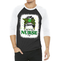 Bleached Nurse Life Messy Bun Leopard St Patricks Day 3/4 Sleeve Shirt | Artistshot