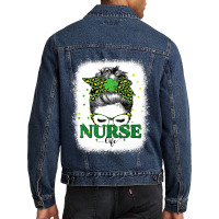 Bleached Nurse Life Messy Bun Leopard St Patricks Day Men Denim Jacket | Artistshot