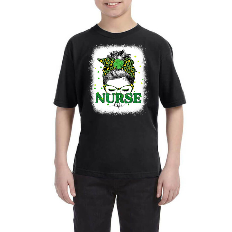 Bleached Nurse Life Messy Bun Leopard St Patricks Day Youth Tee | Artistshot