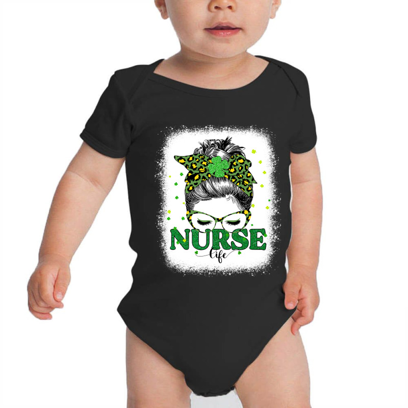 Bleached Nurse Life Messy Bun Leopard St Patricks Day Baby Bodysuit | Artistshot