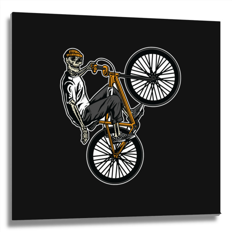 Skeleton Gang Banger On A Bicycle Cartoon Metal Print Square | Artistshot