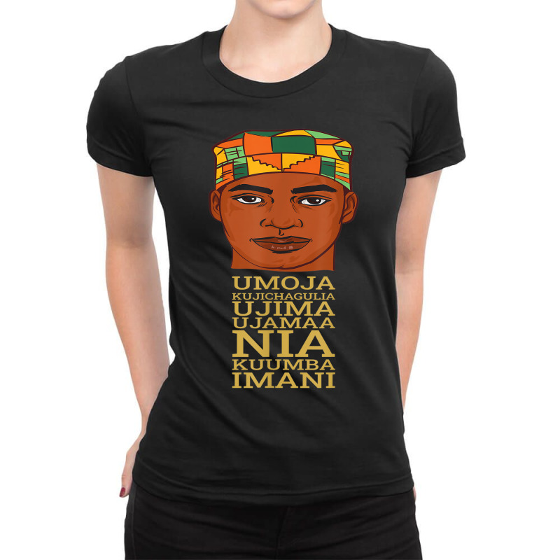 Celebrate Seven Principles Of Kwanzaa Dec 26 - Jan 1 Black Ladies Fitted T-Shirt by SARAHABEAU | Artistshot