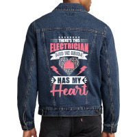 Electrician Wife Electrician Has My Heart Lineman Girlfriend Men Denim Jacket | Artistshot