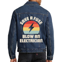 Electrician Save A Fuse Funny Lineman Wireman Retro Vintage Premium Men Denim Jacket | Artistshot