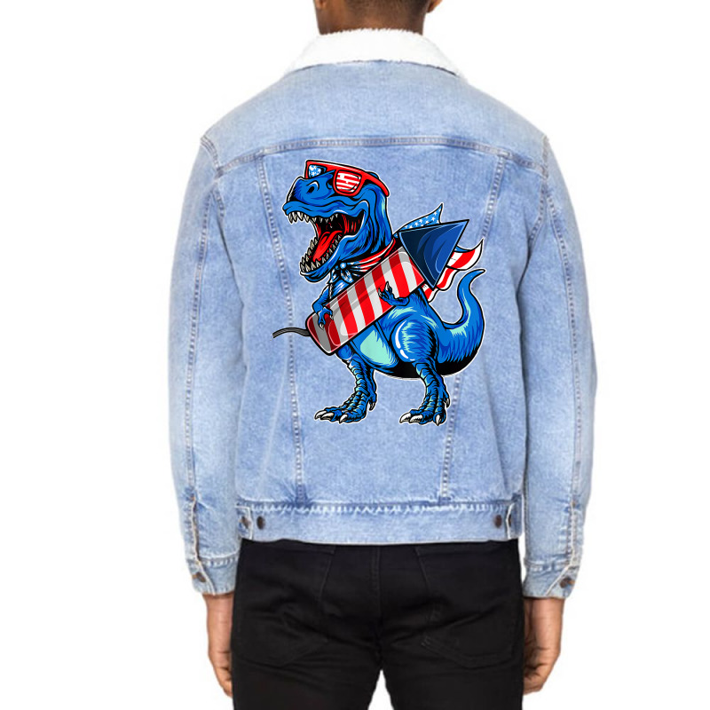 Funny Dinosaur Toddler Boys 4th Of July Unisex Sherpa-lined Denim Jacket | Artistshot