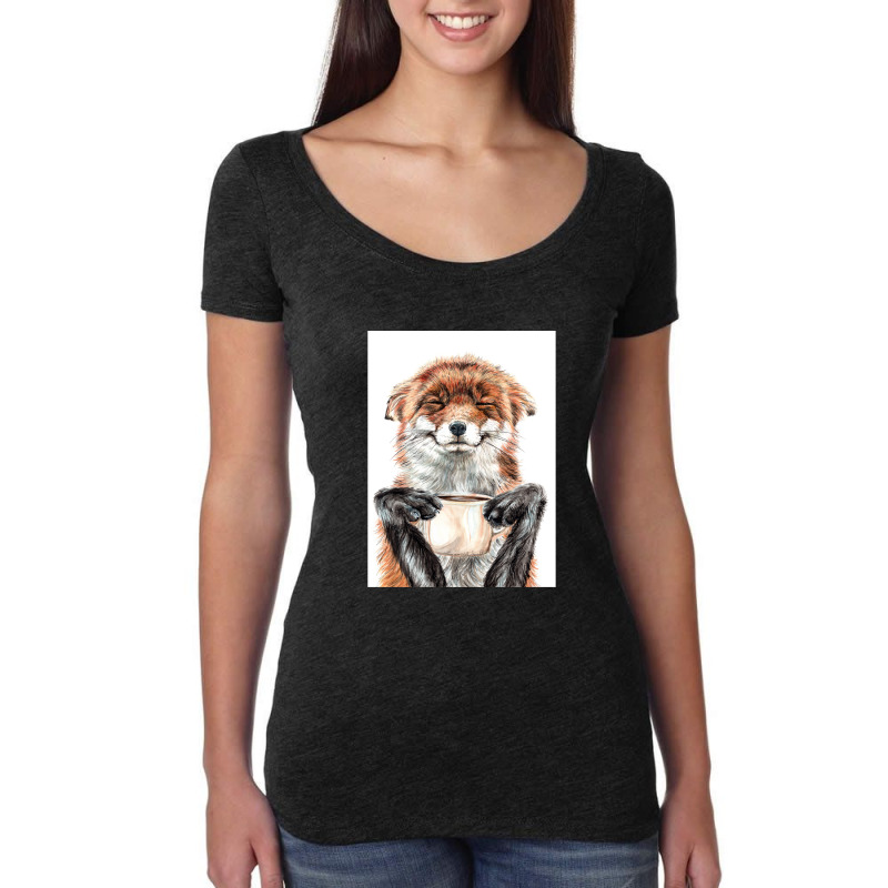 Morning Fox - Cute Coffee Animal Women's Triblend Scoop T-shirt by MichaelSchales | Artistshot