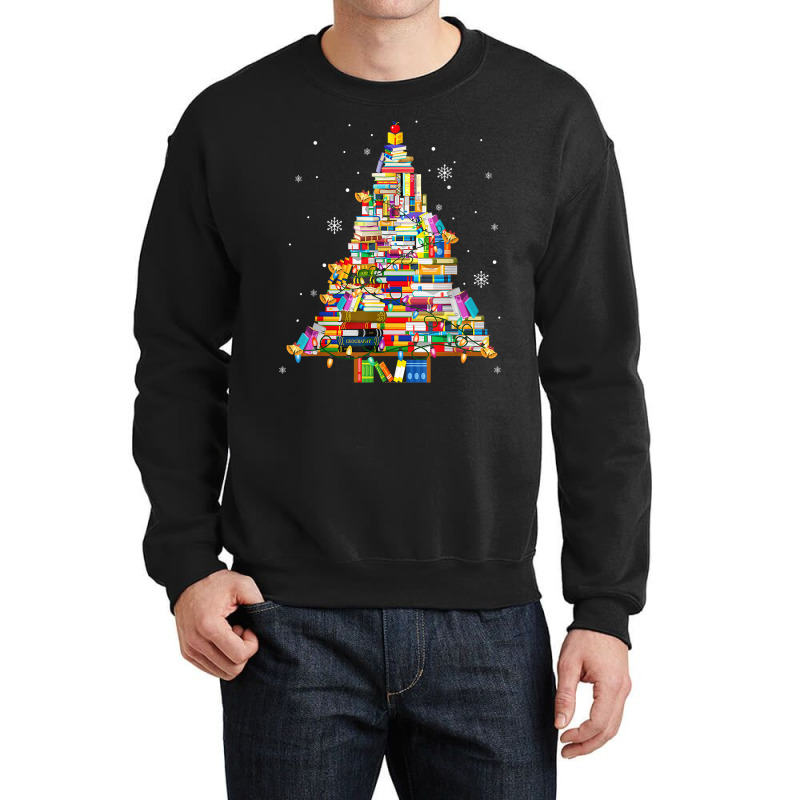 Christmas Library Tree Lights For Librarian And Book Lover T Shirt Crewneck Sweatshirt by erinlorrai | Artistshot