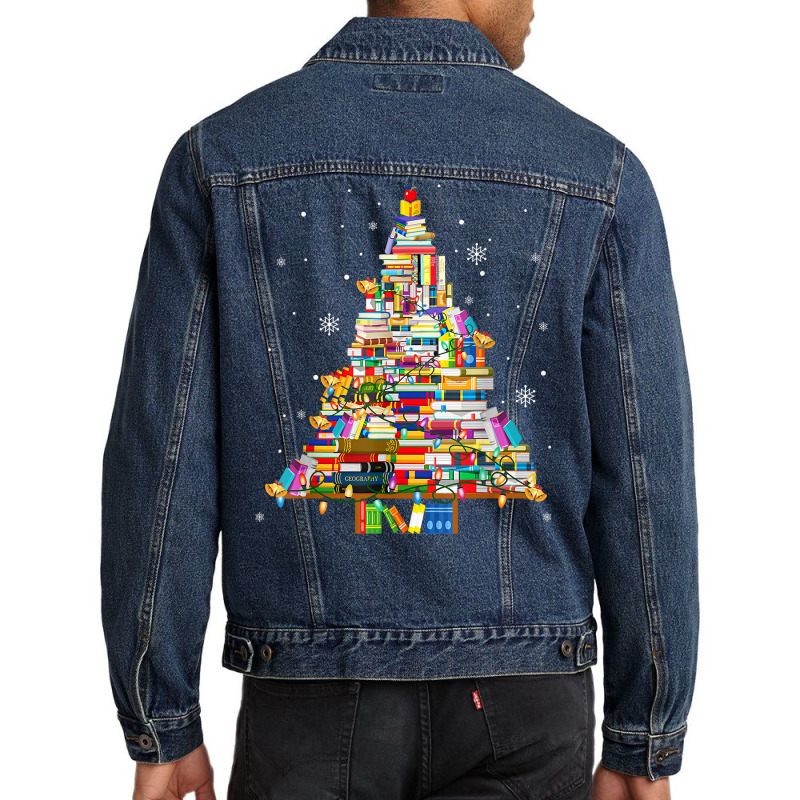 Christmas Library Tree Lights For Librarian And Book Lover T Shirt Men Denim Jacket by erinlorrai | Artistshot