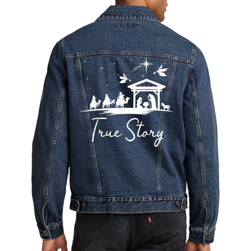 Christmas Nativity True Story Of Jesus Birth T Shirt Men Denim Jacket by erinlorrai | Artistshot