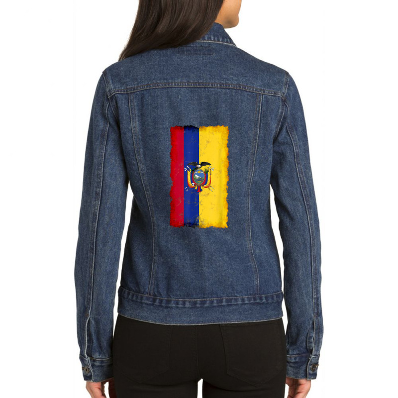 Distressed Ecuador Flag, National Pride Grunge Style Ladies Denim Jacket by SamuelTABraun | Artistshot