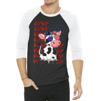 Funny Dairy Cows 4th Of July Costumes Usa Flag Dairy Cows 3/4 Sleeve Shirt | Artistshot