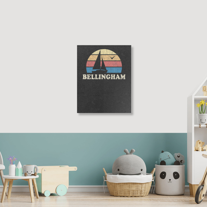 Bellingham Wa Vintage Sailboat 70s Throwback Sunset Portrait Canvas Print | Artistshot