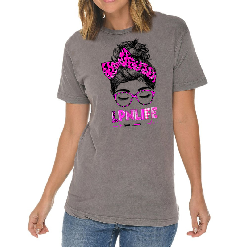 Lpn Life Nurse Women Messy Bun Leopard Rn Cna Lpn Healthcare T Shirt Vintage T-shirt | Artistshot