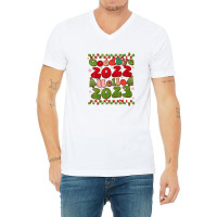 Goodbye 2022 Hello 2023 Retro Groovy Christmas New Year V-neck Tee | Artistshot