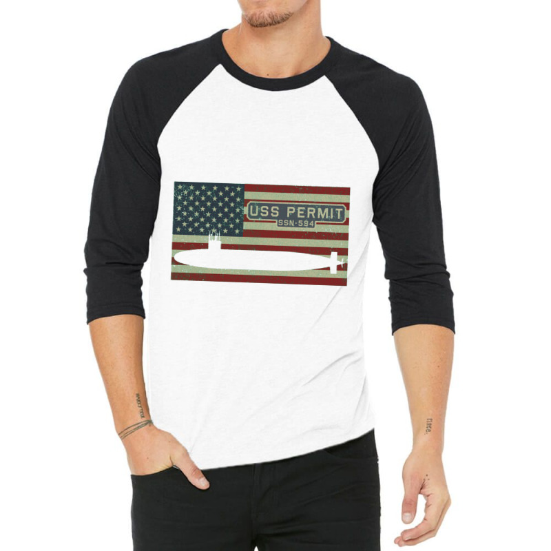 Uss Permit Ssn 594 Nuclear Submarine Vintage American Flag Gift 3/4 Sleeve Shirt | Artistshot